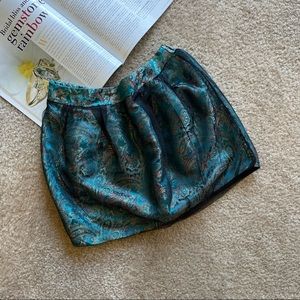 Blue floral brocade black veil mini skirt Sz: S